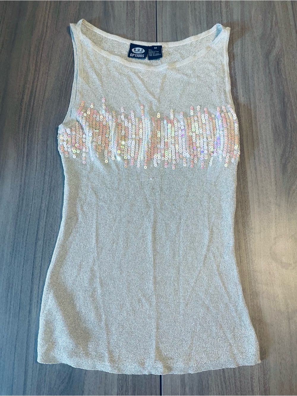 Vintage Rue21 Y2K Options Sequin Knit Sleeveless Top Silver Iridescent Medium